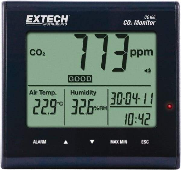 Extech - 23 to 122°F, 0 to 99.9% Humidity Range, Air Quality Monitor - Exact Industrial Supply