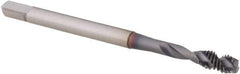 OSG - #8-32 UNC 2 Flute 3B Modified Bottoming Spiral Flute Tap - Powdered Metal, TiCN Finish, 63mm OAL, Right Hand Flute, Right Hand Thread, H2, Series 16505 - Exact Industrial Supply