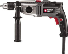 Porter-Cable - 120 Volt 1/2" Keyed Chuck Electric Hammer Drill - 0 to 52,700 BPM, 0 to 1,100 & 0 to 3,100 RPM, Reversible, Mid-Handle - Exact Industrial Supply