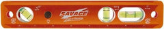 SAVAGE by SWANSON - Magnetic 9" Long 3 Vial Torpedo Level - Aluminum, Orange - Exact Industrial Supply
