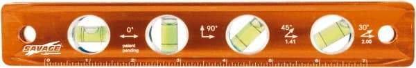 SAVAGE by SWANSON - Magnetic 9" Long 4 Vial Torpedo Level - Aluminum, Orange - Exact Industrial Supply