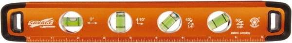 SAVAGE by SWANSON - Magnetic 11" Long 4 Vial Torpedo Level - Aluminum, Orange - Exact Industrial Supply