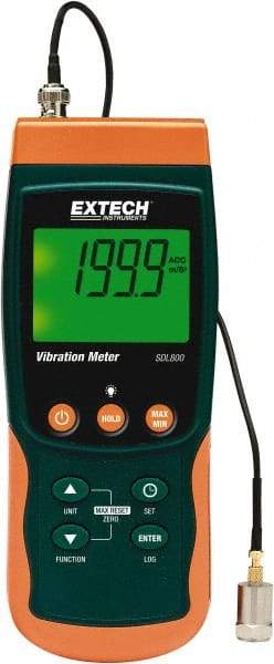 Extech - 10Hz to 1kHz (mm), LCD Vibration Meter Datalogger - 6 AA Batteries - Exact Industrial Supply