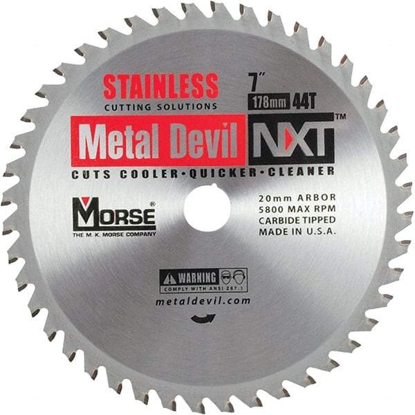 M.K. MORSE - 7" Diam, 20mm Arbor Hole Diam, 44 Tooth Wet & Dry Cut Saw Blade - Carbide-Tipped, Clean Action, Standard Round Arbor - Exact Industrial Supply