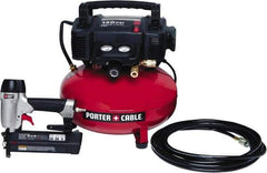Porter-Cable - 0.80 HP, 2.6 SCFM at 90 psi CFM Pancake Nailer Combo Kit - 6 Gallon Tank, 10 Amp, 150 Max psi, 120V - Exact Industrial Supply