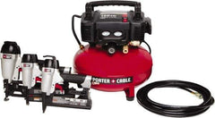 Porter-Cable - 0.80 HP, 2.6 SCFM at 90 psi CFM Pancake Finish/Brad Nailer, Stapler - 6 Gallon Tank, 10 Amp, 150 Max psi, 120V - Exact Industrial Supply