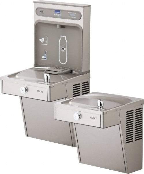 ELKAY - 8 GPH Cooling Capacity Barrier Free Wall Mounted Water Cooler & Fountain - Bottle Filling, 20 to 105 psi, 0.20 hp, Stainless Steel - Exact Industrial Supply