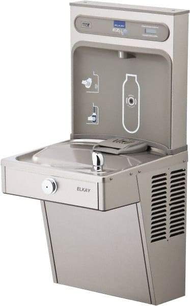 ELKAY - 8 GPH Cooling Capacity Barrier Free Wall Mounted Water Cooler & Fountain - Bottle Filling, 20 to 105 psi, 0.20 hp, Stainless Steel - Exact Industrial Supply