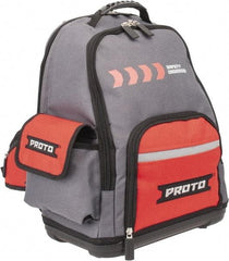 Proto - 22 Pocket Gray & Red Polyester Backpack Tool Bag - 14" Wide x 10" Deep x 18" High - Exact Industrial Supply