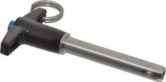Jergens - 3/8" Diam, 2" Usable Length, T Handle, Push Button Quick Release Pin - 3-7/8" OAL, Grade 17-4 Stainless Steel, Passivated Finish - Exact Industrial Supply
