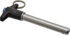 Jergens - 1/2" Diam, 3" Usable Length, T Handle, Push Button Quick Release Pin - 5-1/8" Overall Length, Grade 17-4 Stainless Steel, Passivated Finish - Exact Industrial Supply