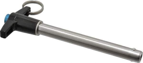 Jergens - 1/2" Diam, 4" Usable Length, T Handle, Push Button Quick Release Pin - 6-1/8" Overall Length, Grade 17-4 Stainless Steel, Passivated Finish - Exact Industrial Supply