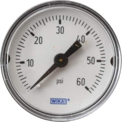 Wika - 1-1/2" Dial, 1/8 Thread, 0-60 Scale Range, Pressure Gauge - Center Back Connection Mount, Accurate to 3-2-3% of Scale - Exact Industrial Supply