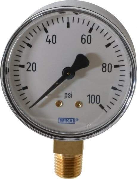 Wika - 2-1/2" Dial, 1/4 Thread, 0-100 Scale Range, Pressure Gauge - Lower Connection Mount, Accurate to 3-2-3% of Scale - Exact Industrial Supply