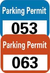 NMC - Parking Permit (101-200), 4-3/4 Inch Wide x 2-3/4 Inch High, Vinyl Traffic Sign - Blue, Rectangle - Exact Industrial Supply