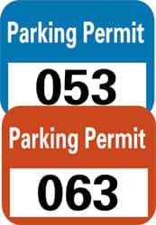 NMC - Parking Permit (301-400), 4-3/4 Inch Wide x 2-3/4 Inch High, Vinyl Traffic Sign - Red, Rectangle - Exact Industrial Supply