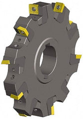 Kennametal - Arbor Hole Connection, 0.359" Cutting Width, 1.038" Depth of Cut, 4" Cutter Diam, 1-1/4" Hole Diam, 10 Tooth Indexable Slotting Cutter - KSSM Toolholder, SPCT, SPET, SPPT Insert, Left Hand Cutting Direction - Exact Industrial Supply