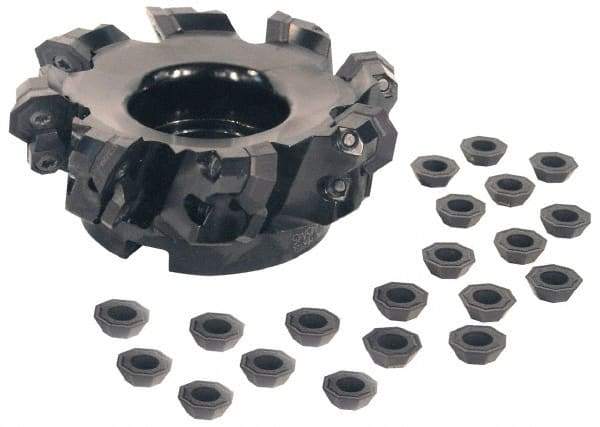 Kennametal - 5" Cut Diam, 1-1/2" Arbor Hole, 5mm Max Depth of Cut, 43° Indexable Chamfer & Angle Face Mill - 6 Inserts, OF.T 07L6... Insert, Right Hand Cut, 6 Flutes, Through Coolant, Series KSOM - Exact Industrial Supply