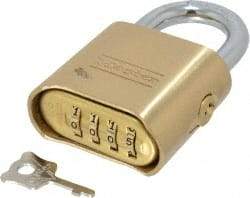 Master Lock - 2" Body Width, 7/8" Shackle Clearance, Solid Brass Combination Lock - 5/16" Shackle Diam, 1" Shackle Width, Control Key Sold Separately - Exact Industrial Supply