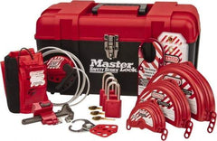 Master Lock - 12 Piece Valve Lockout Kit - 1-1/2 Inch Vertical Shackle Clearance, 1/4 Inch Shackle Diameter, Keyed Alike Comes in Tool Box - Exact Industrial Supply
