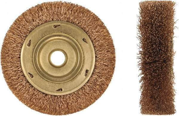 Ampco - 6" OD, 5/8" Arbor Hole, Crimped Phosphorus Bronze Alloy Wheel Brush - 1" Face Width, 1-1/8" Trim Length, 0.014" Filament Diam, 6,000 RPM - Exact Industrial Supply