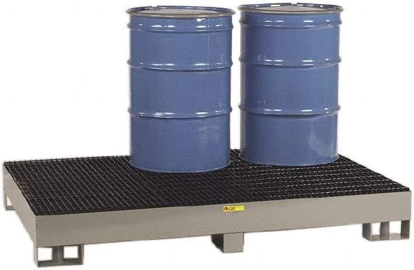 Little Giant - 99 Gal Sump, 6,000 Lb Capacity, 6 Drum, Steel Spill Deck or Pallet - 51" Long x 76" Wide x 10-1/2" High, Gray and Black, Liftable Fork, Vertical, 2 x 3 Drum Configuration - Exact Industrial Supply