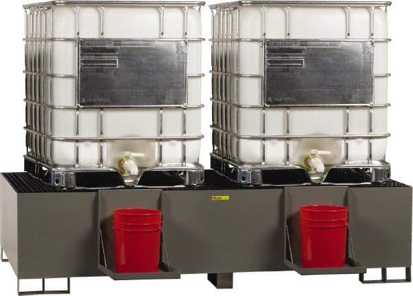 Little Giant - 400 Gallon Steel IBC Sump - 99 Inch Long x 51 Inch Wide x 23 Inch High, 2 Totes, 10,000 Lbs. Load Capacity, Include (2) Removable Pail Holder Shelves - Exact Industrial Supply