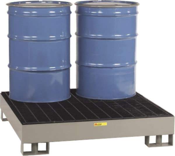 Little Giant - 66 Gal Sump, 4,000 Lb Capacity, 4 Drum, Steel Platform - 51" Long x 51" Wide x 10-1/2" High, Gray, Liftable Fork, Low Profile, Vertical, 2 x 2 Drum Configuration - Exact Industrial Supply