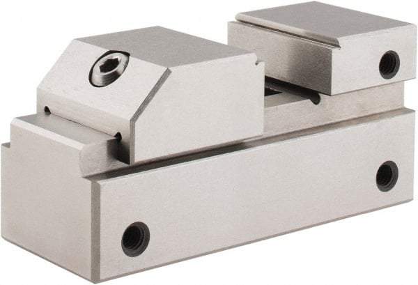 Interstate - 1" Jaw Width, 3/4" Jaw Opening Capacity, 1/2" Jaw Height, Toolmaker's Vise - Flat Jaw, 2.56" OAL x 2-1/2" OAH - Exact Industrial Supply