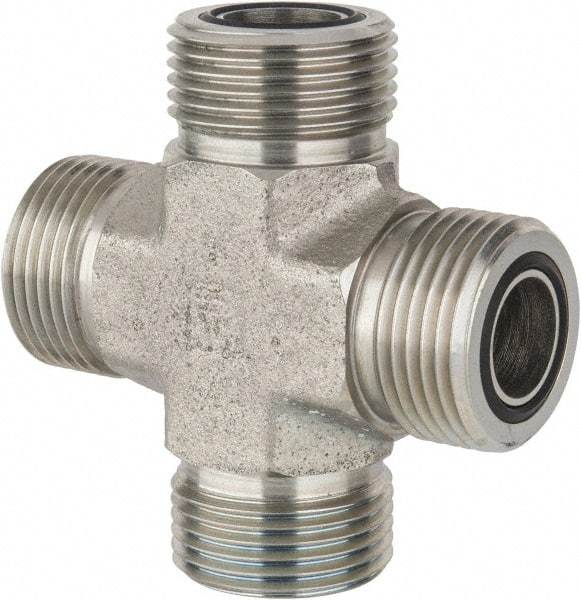Parker - 3/4" OD, Steel Union Cross - 6,000 Max Working psi, 1-3/16" Hex, O-ring Face Seal Ends - Exact Industrial Supply
