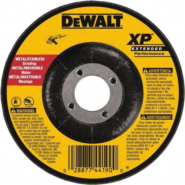 DeWALT - 24 Grit, 5" Wheel Diam, 1/4" Wheel Thickness, 7/8" Arbor Hole, Type 27 Depressed Center Wheel - Zirconia Alumina, Resinoid Bond, 12,200 Max RPM, Compatible with Angle Grinder - Exact Industrial Supply