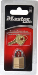 Master Lock - 7/16" Shackle Clearance, Keyed Different Solid Brasss Padlock - 5/32" Shackle Diam, Solid Brass - Exact Industrial Supply