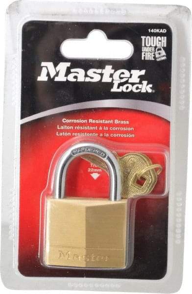 Master Lock - 7/8" Shackle Clearance, Keyed Alike Solid Brasss Padlock - 1/4" Shackle Diam, Solid Brass - Exact Industrial Supply