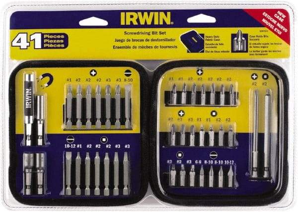 Irwin - 41 Piece, 1/4" Drive Screwdriver Bit Set - #1 to #3 Phillips, 0.05 to 1/4" Hex, 1.27 to 10mm Hex, #1 to #3 Square Recess - Exact Industrial Supply
