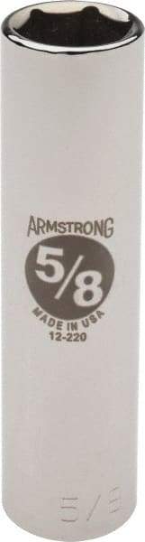 Armstrong - 5/8", 1/2" Drive, Deep Hand Socket - 6 Points, 3-13/64" OAL, Chrome Finish - Exact Industrial Supply