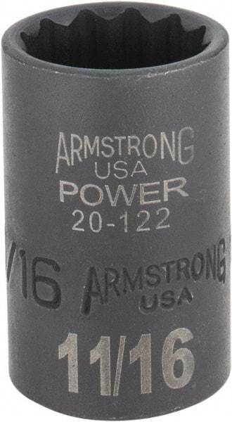 Armstrong - 11/16", 1/2" Drive, Standard Hand Socket - 12 Points, 1-29/64" OAL, Black Finish - Exact Industrial Supply