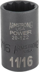 Armstrong - 11/16", 1/2" Drive, Standard Hand Socket - 12 Points, 1-29/64" OAL, Black Finish - Exact Industrial Supply