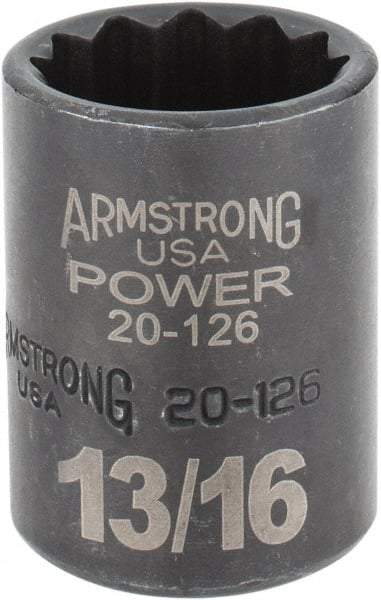 Armstrong - 13/16", 1/2" Drive, Standard Hand Socket - 12 Points, 1-29/64" OAL, Black Finish - Exact Industrial Supply