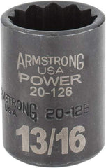 Armstrong - 13/16", 1/2" Drive, Standard Hand Socket - 12 Points, 1-29/64" OAL, Black Finish - Exact Industrial Supply