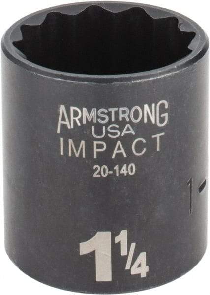 Armstrong - 1-1/4", 1/2" Drive, Standard Hand Socket - 12 Points, 1-45/64" OAL, Black Finish - Exact Industrial Supply