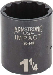 Armstrong - 1-1/4", 1/2" Drive, Standard Hand Socket - 12 Points, 1-45/64" OAL, Black Finish - Exact Industrial Supply