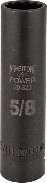 Armstrong - 5/8", 1/2" Drive, Deep Hand Socket - 12 Points, 3-13/64" OAL, Black Finish - Exact Industrial Supply