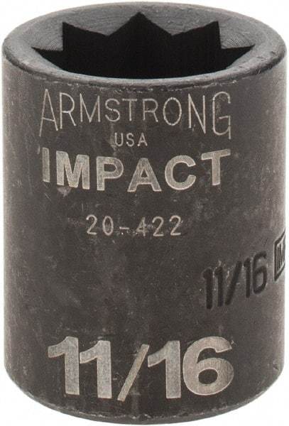 Armstrong - 1/2" Drive 11/16" Standard Impact Socket - 1-1/2" OAL - Exact Industrial Supply