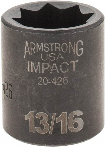Armstrong - 1/2" Drive 13/16" Standard Impact Socket - 1-1/2" OAL - Exact Industrial Supply