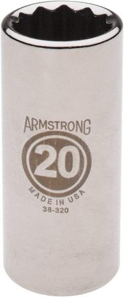 Armstrong - 3/8" Drive, Deep Hand Socket - 12 Points, 2-13/16" OAL, Chrome Finish - Exact Industrial Supply