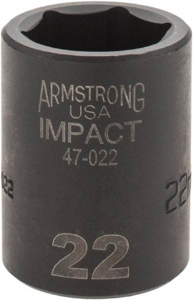 Armstrong - 1/2" Drive 22mm Standard Impact Socket - 6 Points, 1-5/8" OAL - Exact Industrial Supply