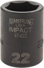 Armstrong - 1/2" Drive 22mm Standard Impact Socket - 6 Points, 1-5/8" OAL - Exact Industrial Supply