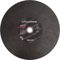 Weiler - 14" 30 Grit Aluminum Oxide Cutoff Wheel - 1/8" Thick, 1" Arbor, 4,400 Max RPM, Use with Chop Saws - Exact Industrial Supply
