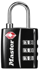 Master Lock - 3/4" Shackle Clearance, Keyed Different Luggage Lock Padlock - 1/8" Shackle Diam, Metal - Exact Industrial Supply