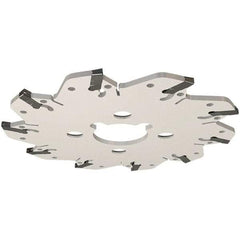 Iscar - Arbor Hole Connection, 0.132" Cutting Width, 1.34" Depth of Cut, 4.92" Cutter Diam, 1-1/4" Hole Diam, 8 Tooth Indexable Slotting Cutter - GM Toolholder, GIM, GIMY, GIP Insert, Right Hand Cutting Direction - Exact Industrial Supply